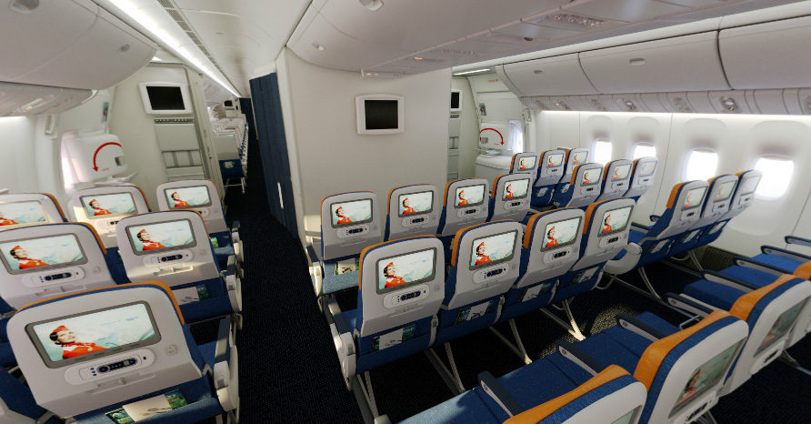 первые места в самолете следующие за бизнес классом напротив экрана - сколько пространства для ног